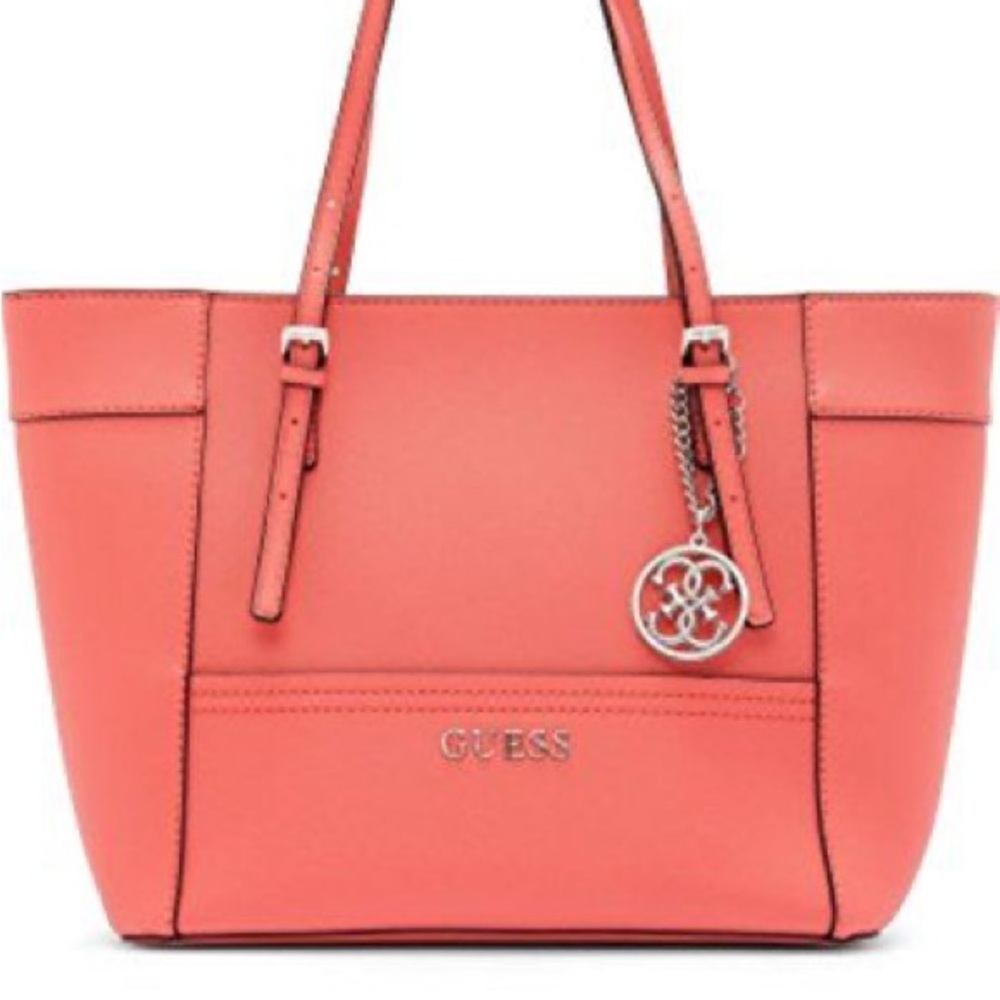 GUESS DELANEY TOTE IN CORAL/PINK